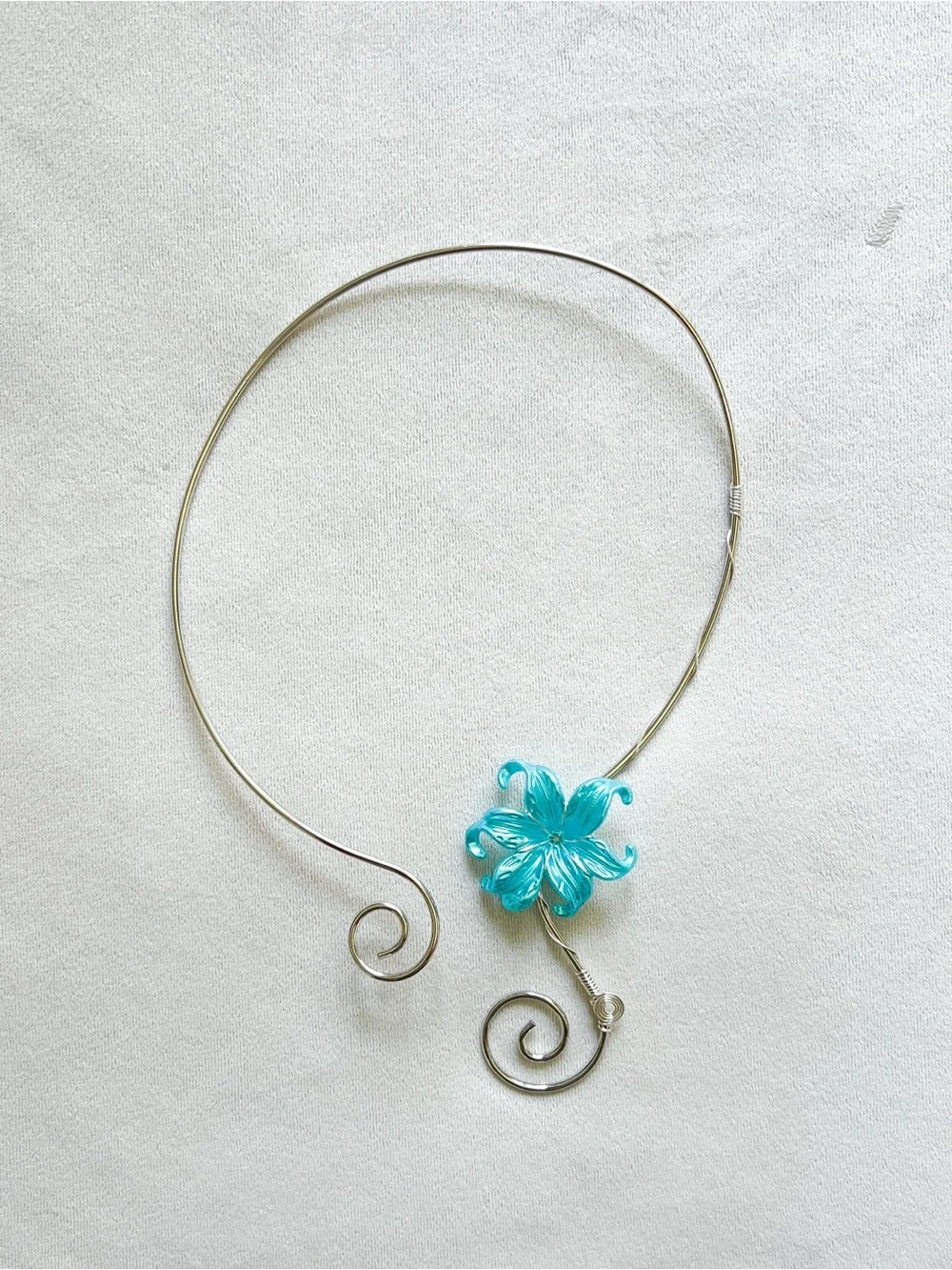 Handmade Silver Neck Torque with Turquoise Flower Accent